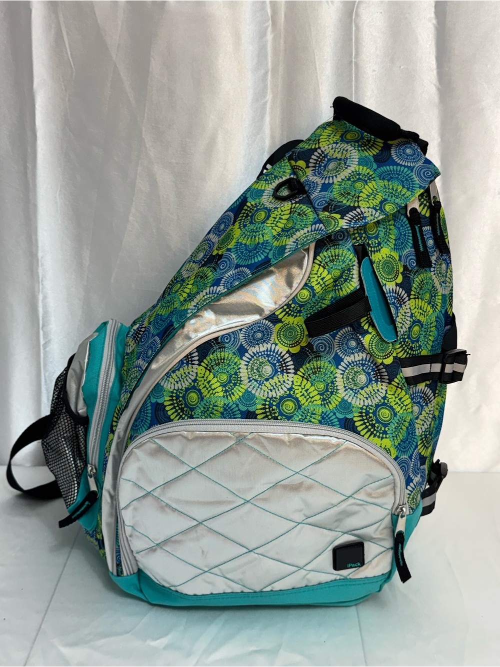 Ipack Mono Strap Sling Backpack Geometric Pattern Teal Lime Green